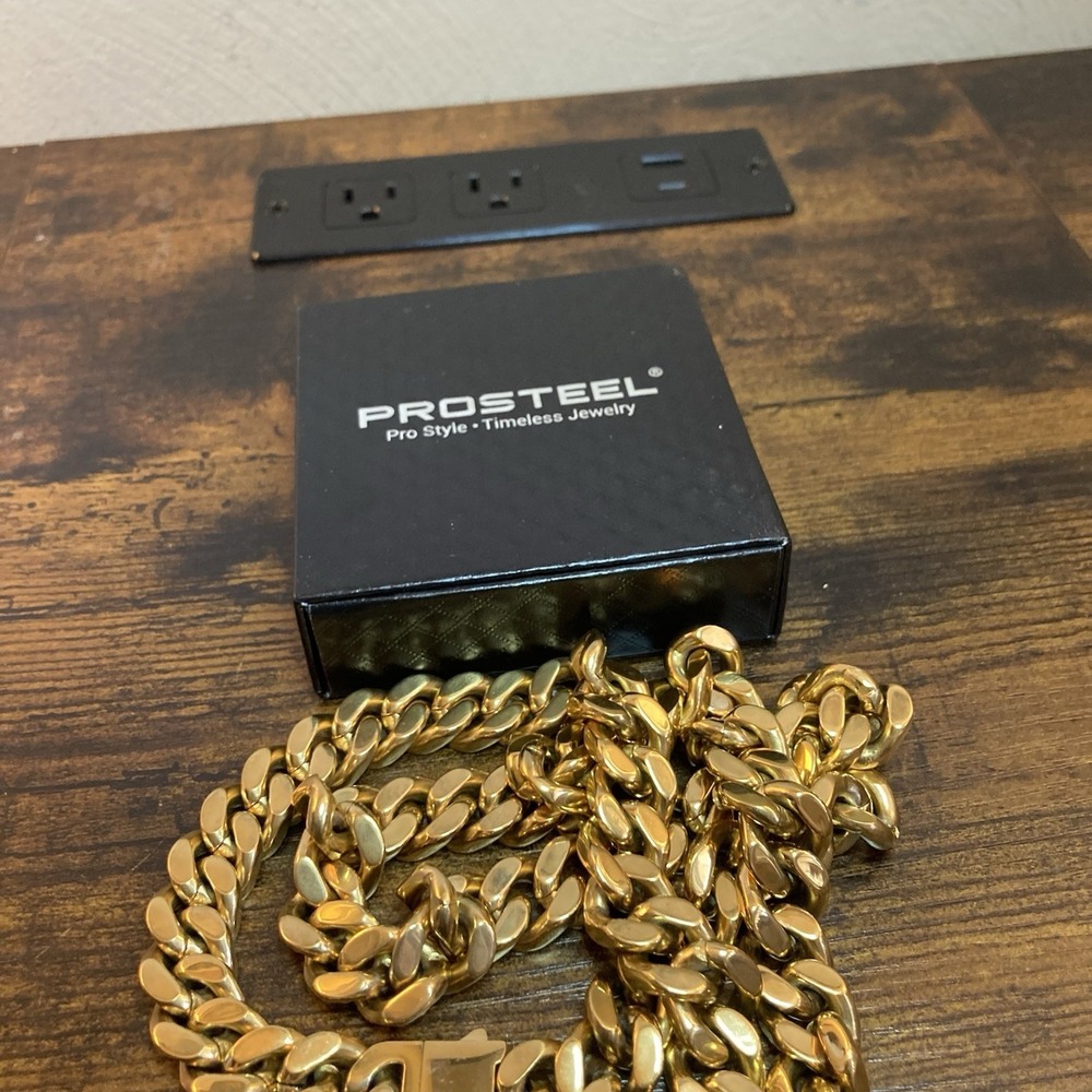 PROSTEEL 12mm Cuban Link Chain‎ 30in Gold Tone Heavy Stainless Steel Thick